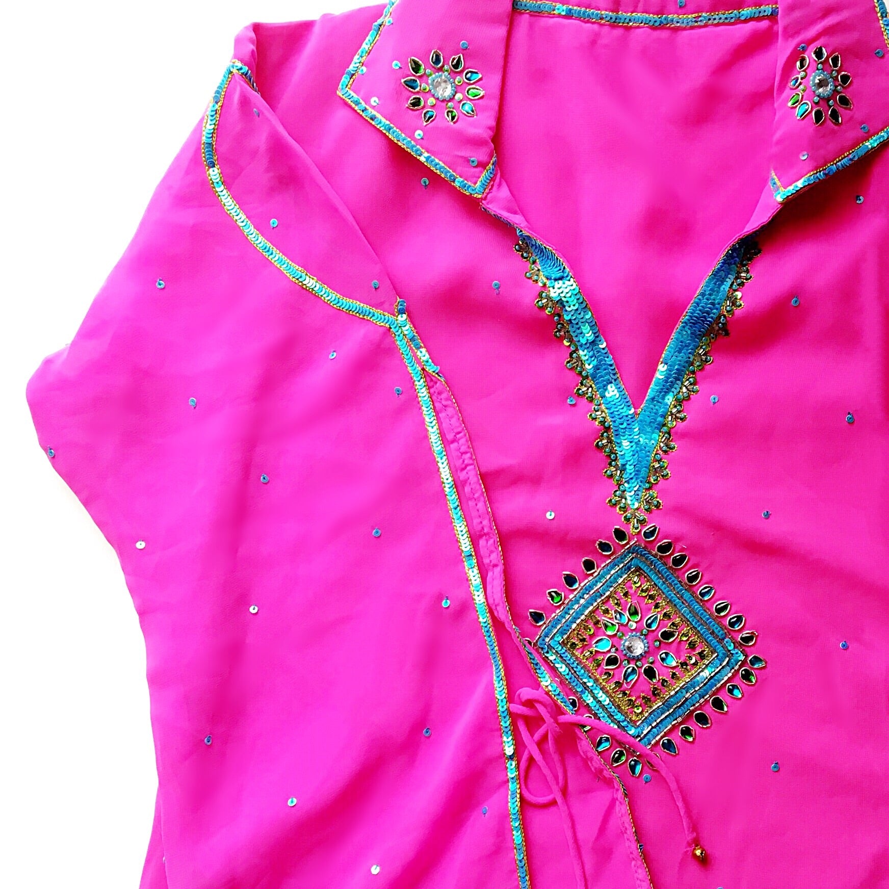 FESTIVAL  FLORAL BEADED EMBROIDERY BELL SLEEVES LONG TOP