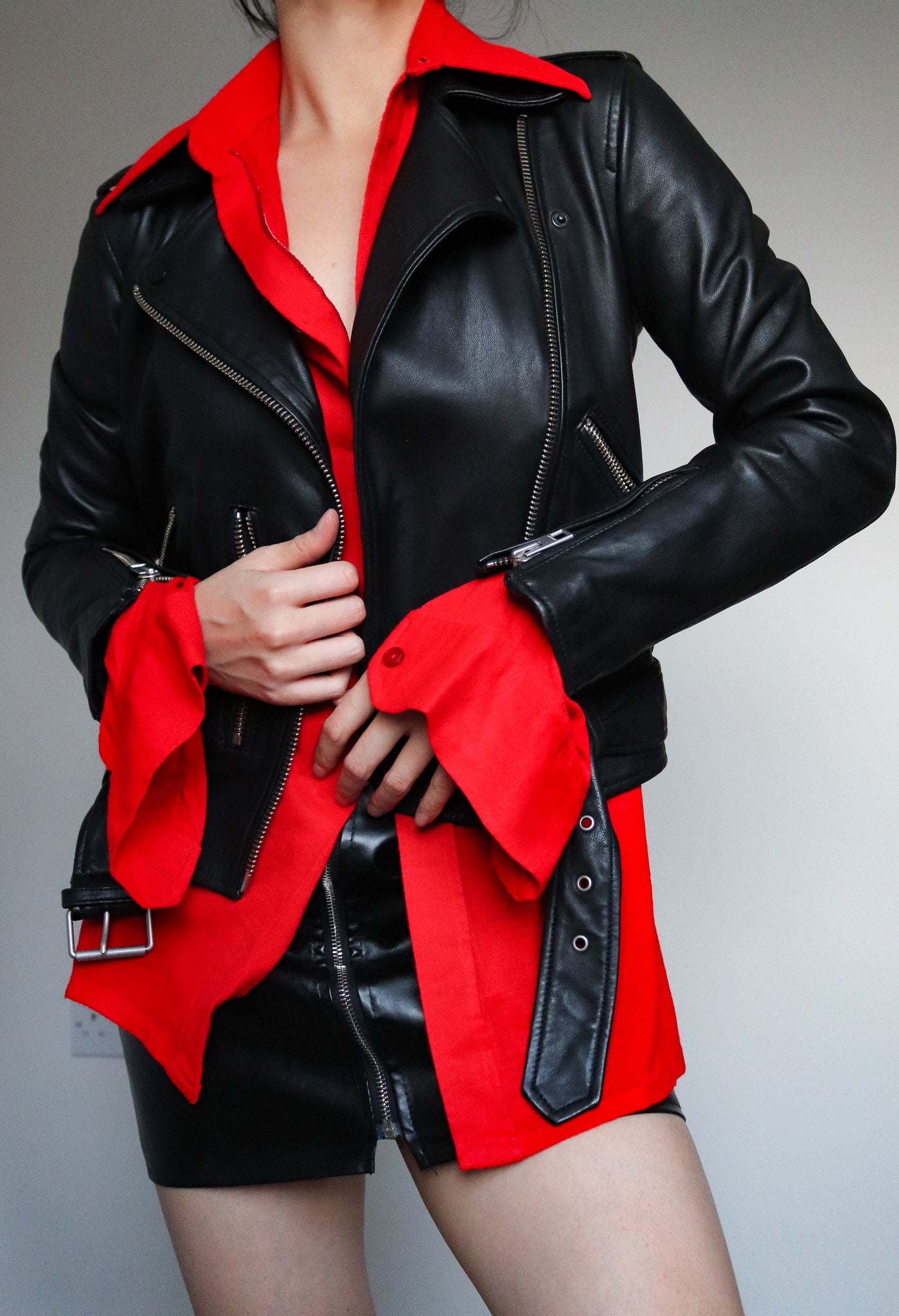 90S VINTAGE RED LONG SLIM FIT SHIRT TOP