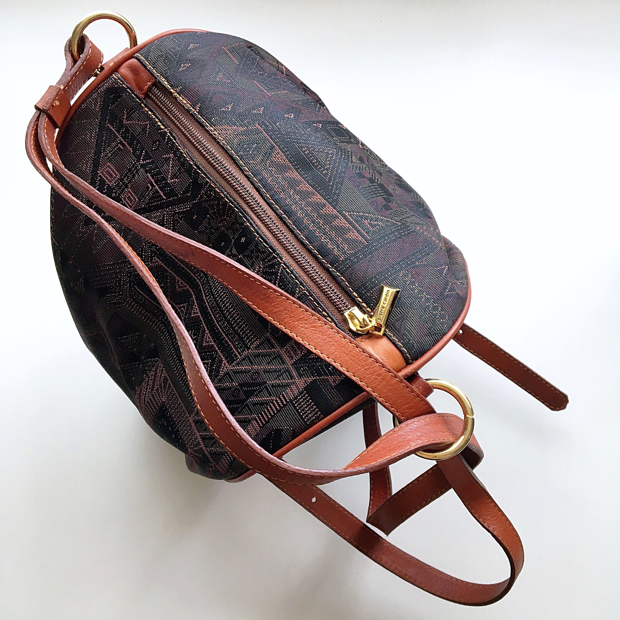 90S VINTAGE PIERRE CARDIN LEATHER CANVAS BACKPACK BAG