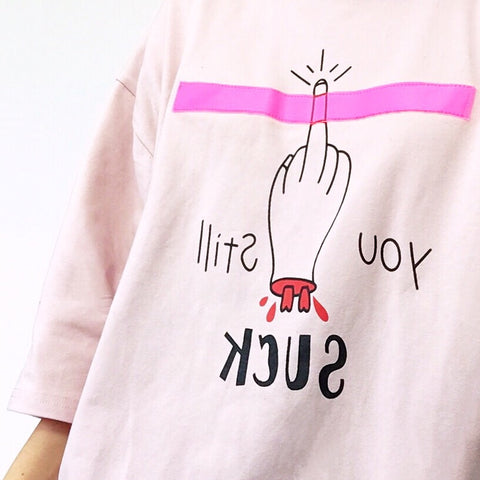 FJK SIGN PRINT  TIES DETAILS OVERSIZED TEE TOP