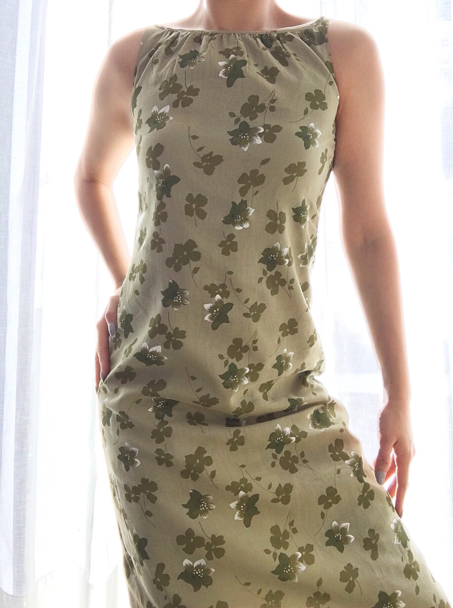 VINTAGE 90s Y2K COUNTRY SIDE FLORAL MIDI LENGTH  COTTON DRESS