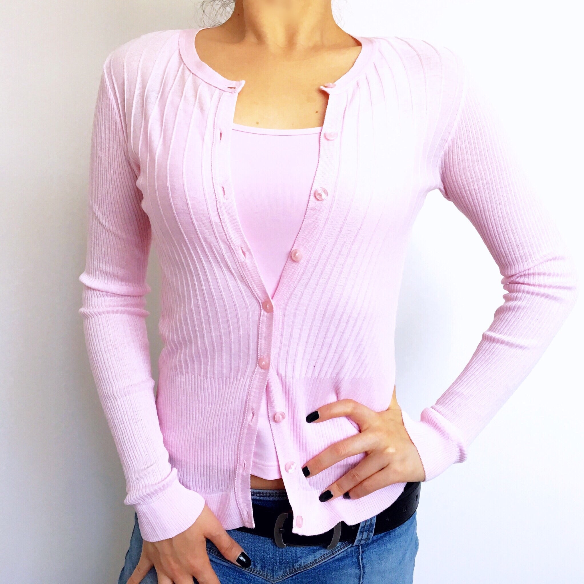 ANNE FONTAINE VINTAGE PINK KNIT CARDIGAN WITH VEST TOP SET