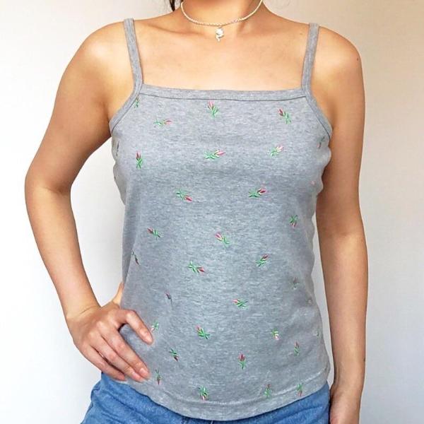 90S 00 Y2K GREY LITTLE ROSE CAMI VEST TOP