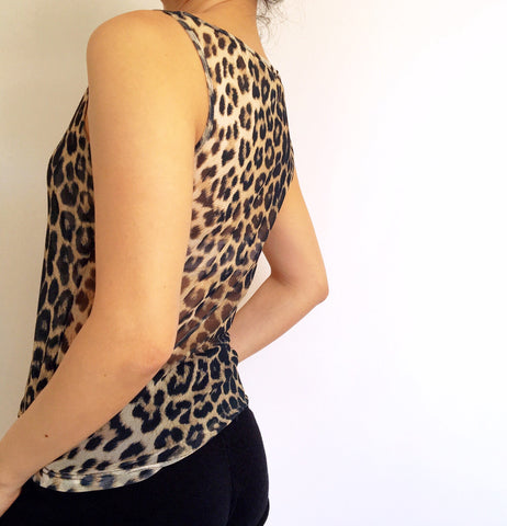 90S 00 Y2K LEOPARD PRINT STRAIGHT NECKLINE MESH VEST TOP
