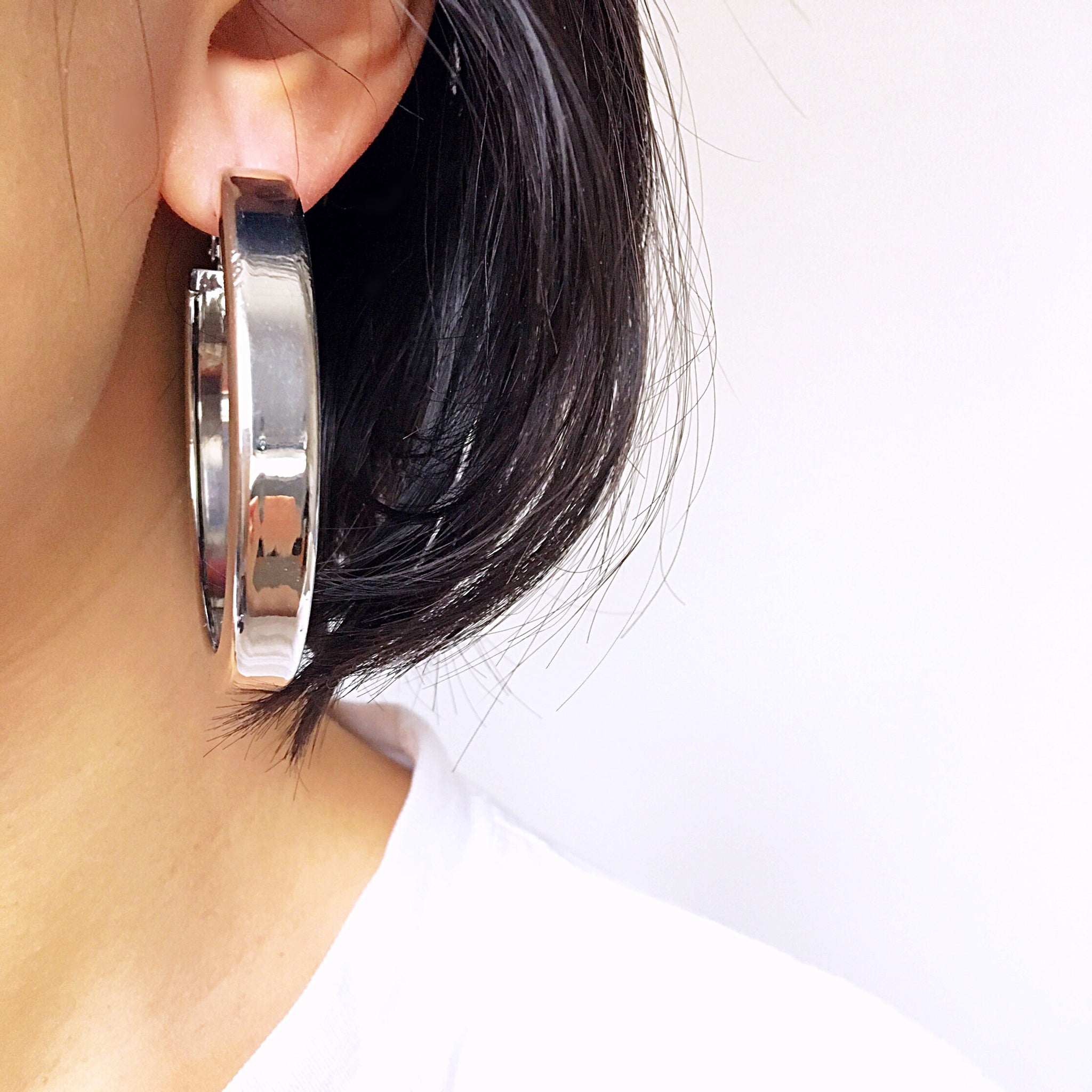 LARGE SQUARE CUT THICK CHUNKY HOOPS EARRINGS