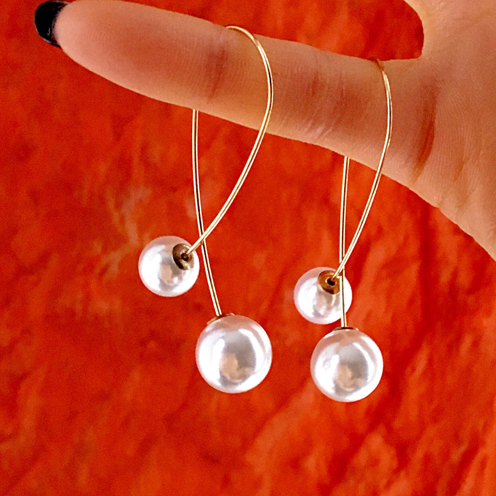 DOUBLE FAUX PEARL BALL EARRINGS