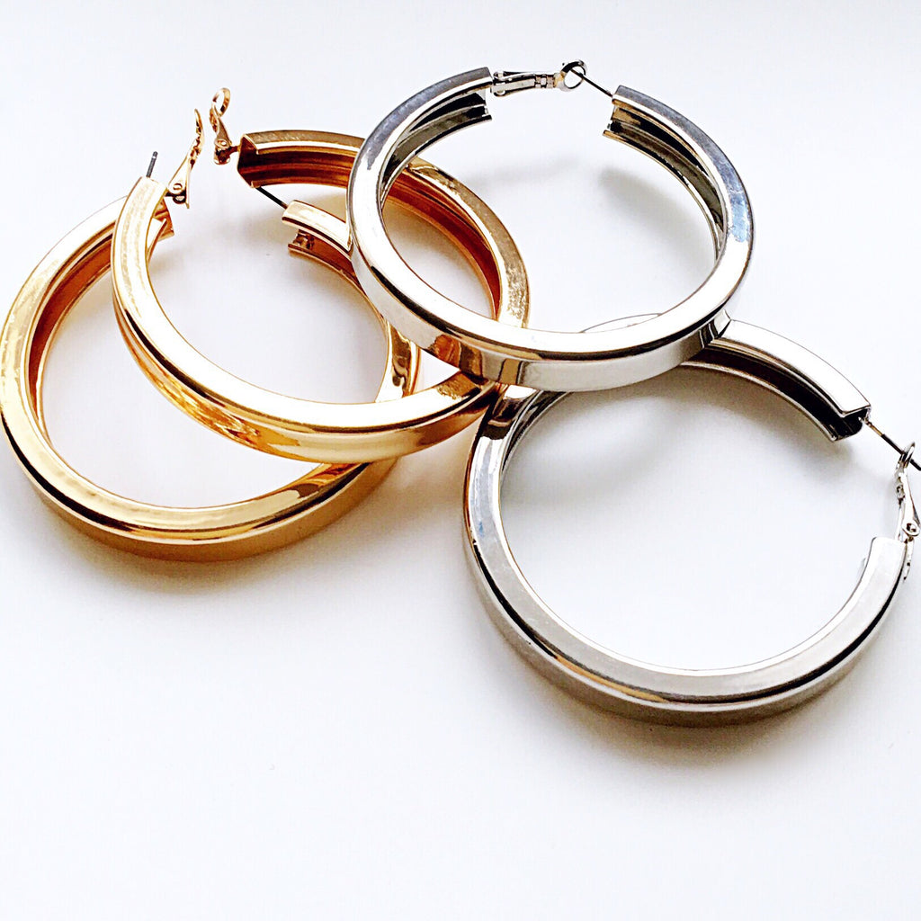 LARGE SQUARE CUT THICK CHUNKY HOOPS EARRINGS