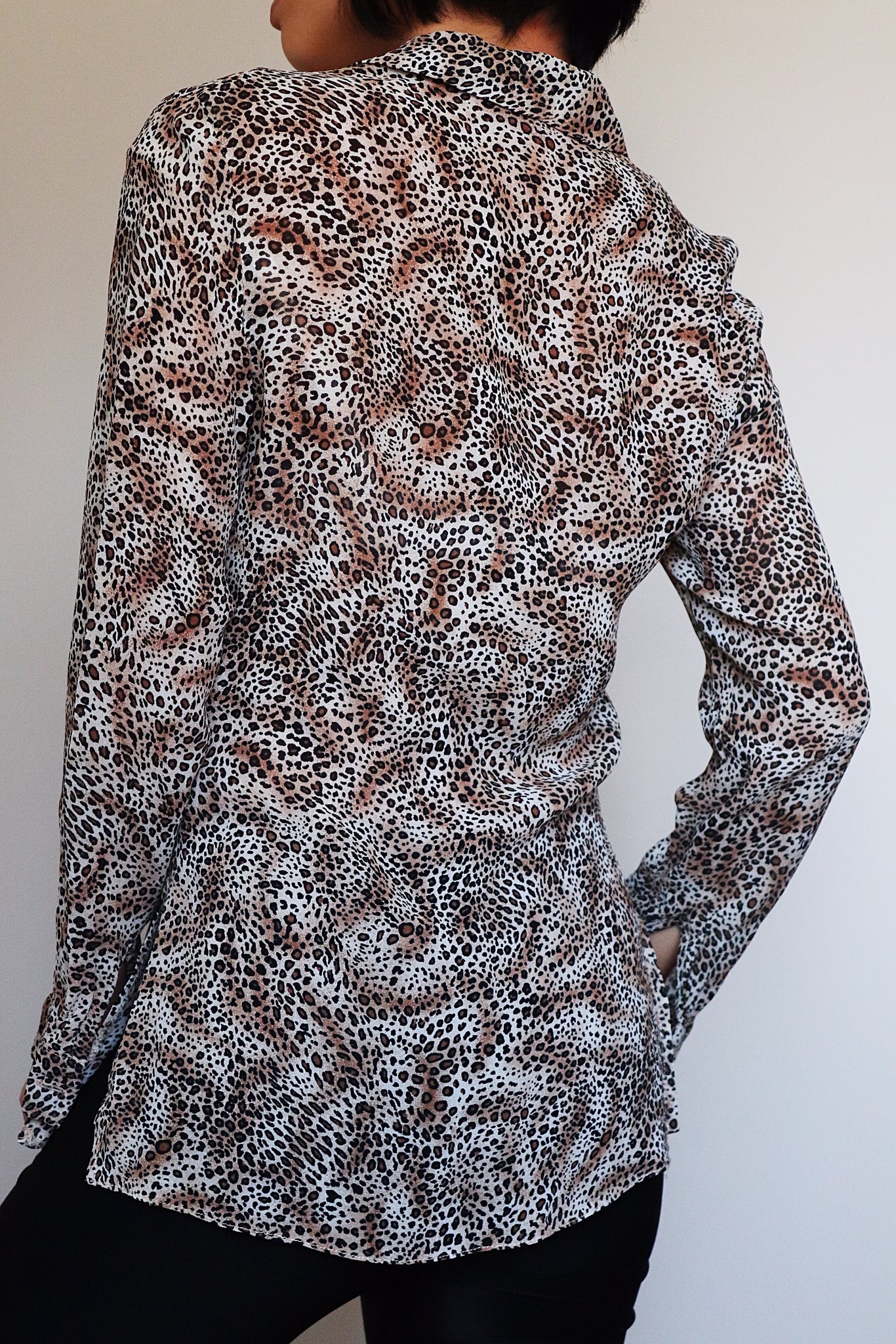 VINTAGE LEOPARD CREPE LONG SLEEVES SHIRT LONG TOP