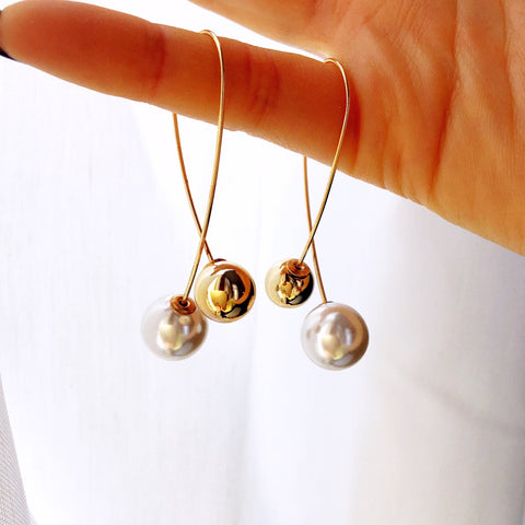 GOLD BALL FAUX PEARL BALL EARRINGS