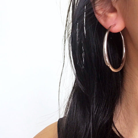 SILVER ROUND CHUNKY HOOPS EARRINGS