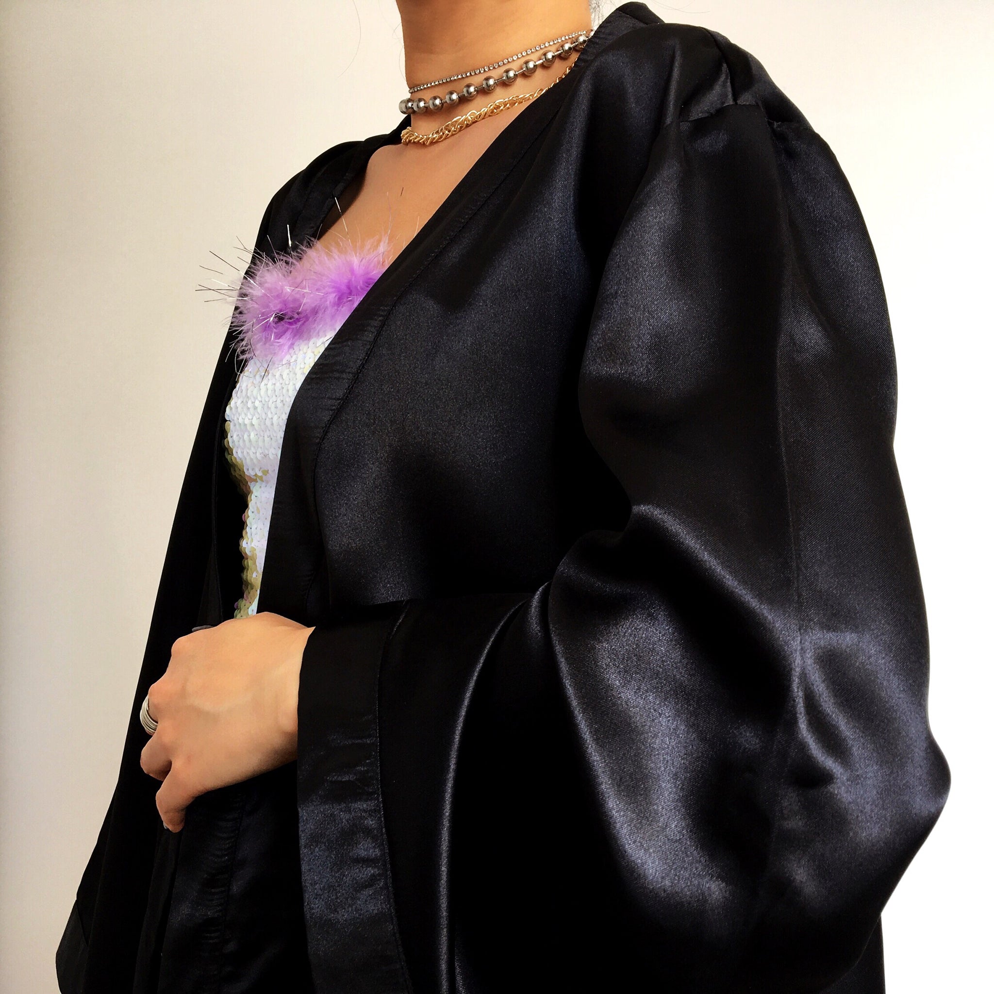 90S FLORAL EMBROIDERED EMBROIDERY SILKY KIMONO JACKET