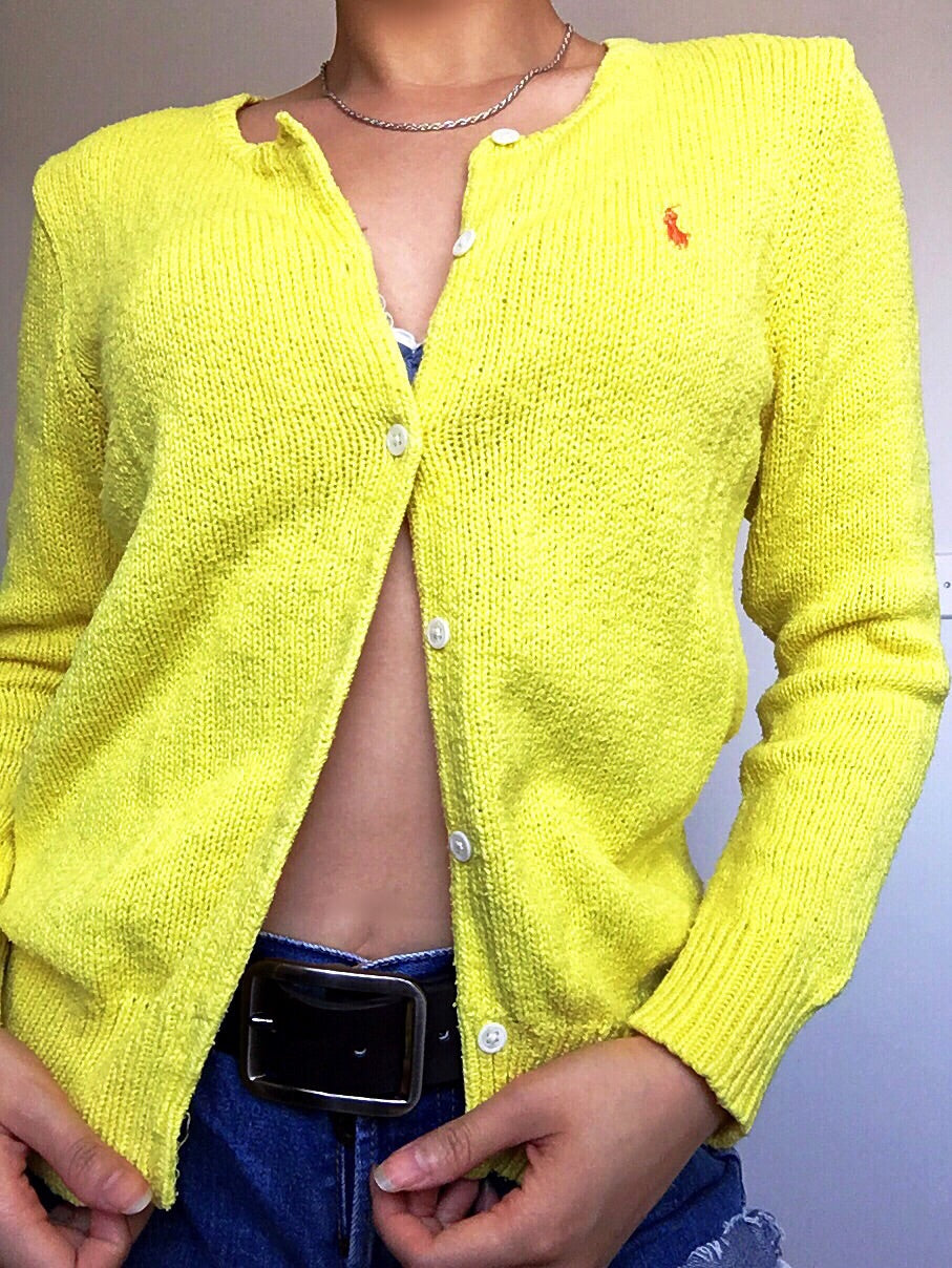VINTAGE POLO RALPH LAUREN YELLOW KNIT COTTON CARDIGAN JACKET TOP