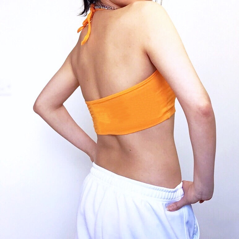 SUN STRETCHY HALTER NECK TIES CROP TOP