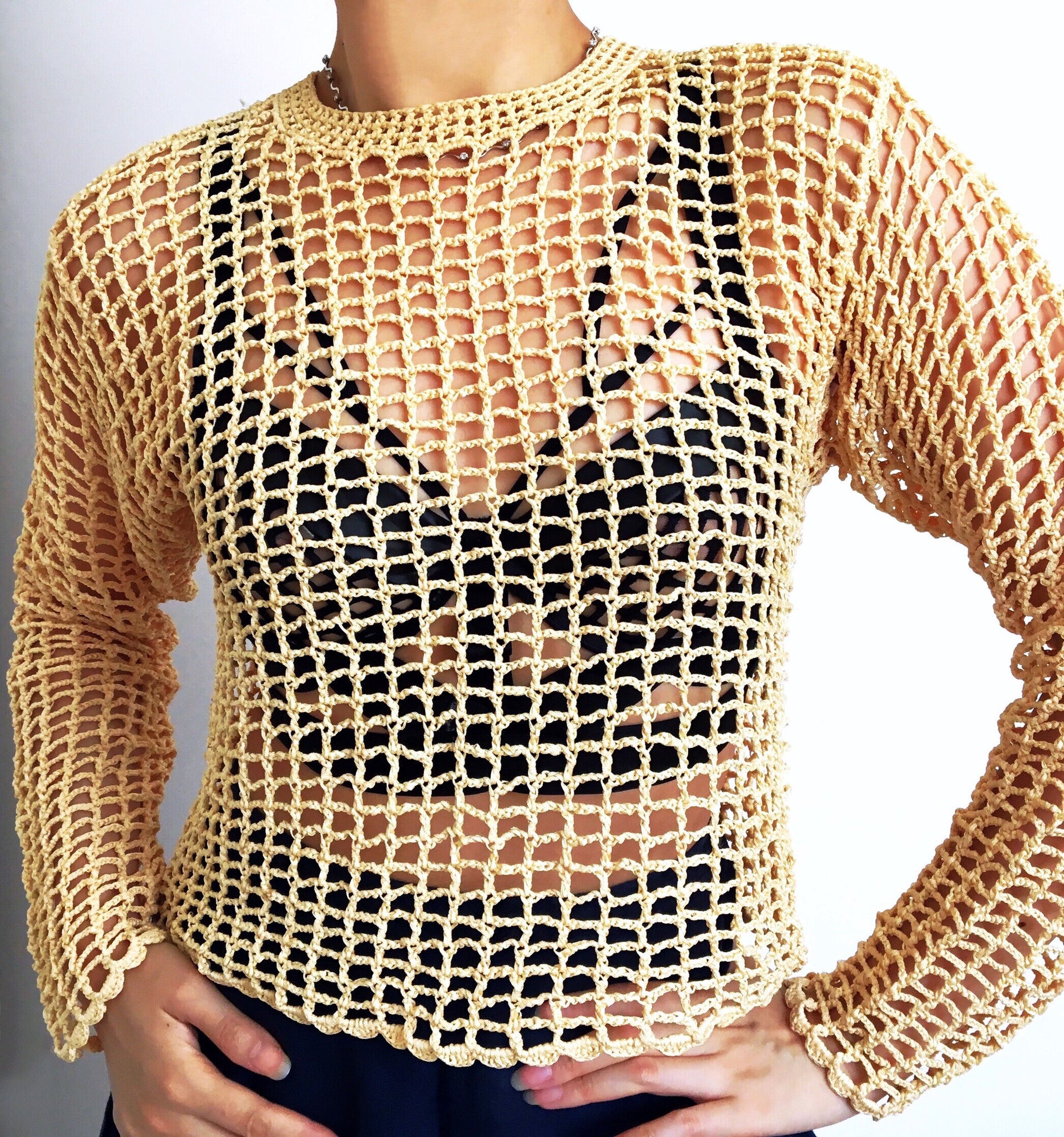 VINTAGE CROCHET LONG SLEEVES TOP