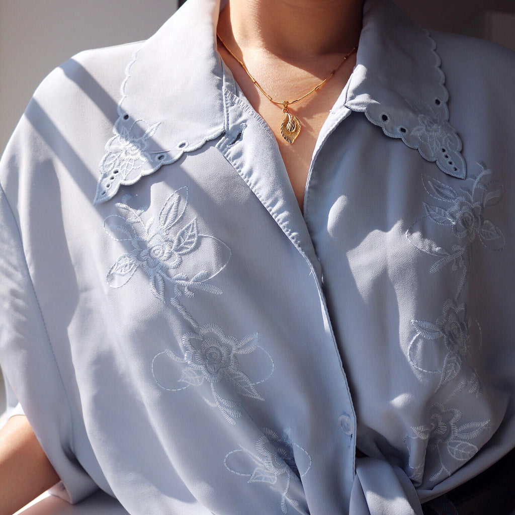 VINTAGE ROSE EMBROIDERY SHORT SLEEVES SHIRT TOP