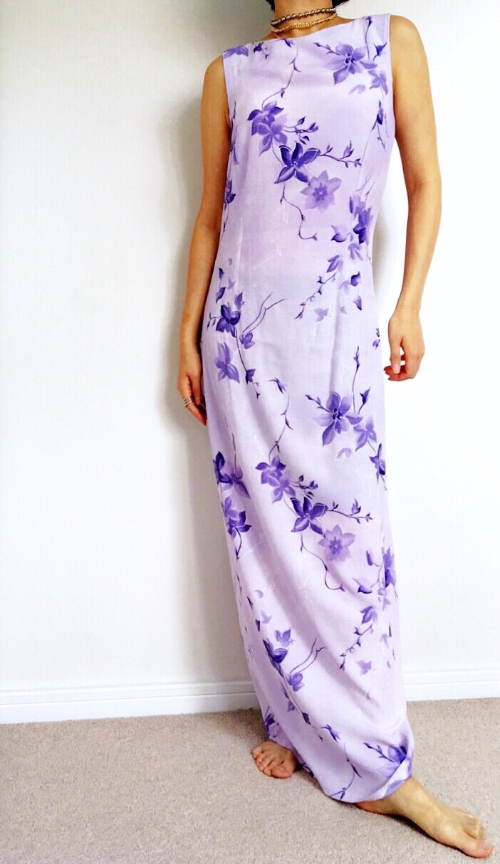90s Y2K 2000s VINTAGE CREPE FLORAL VEST LONG MAXI DRESS WITH BACK SLIT