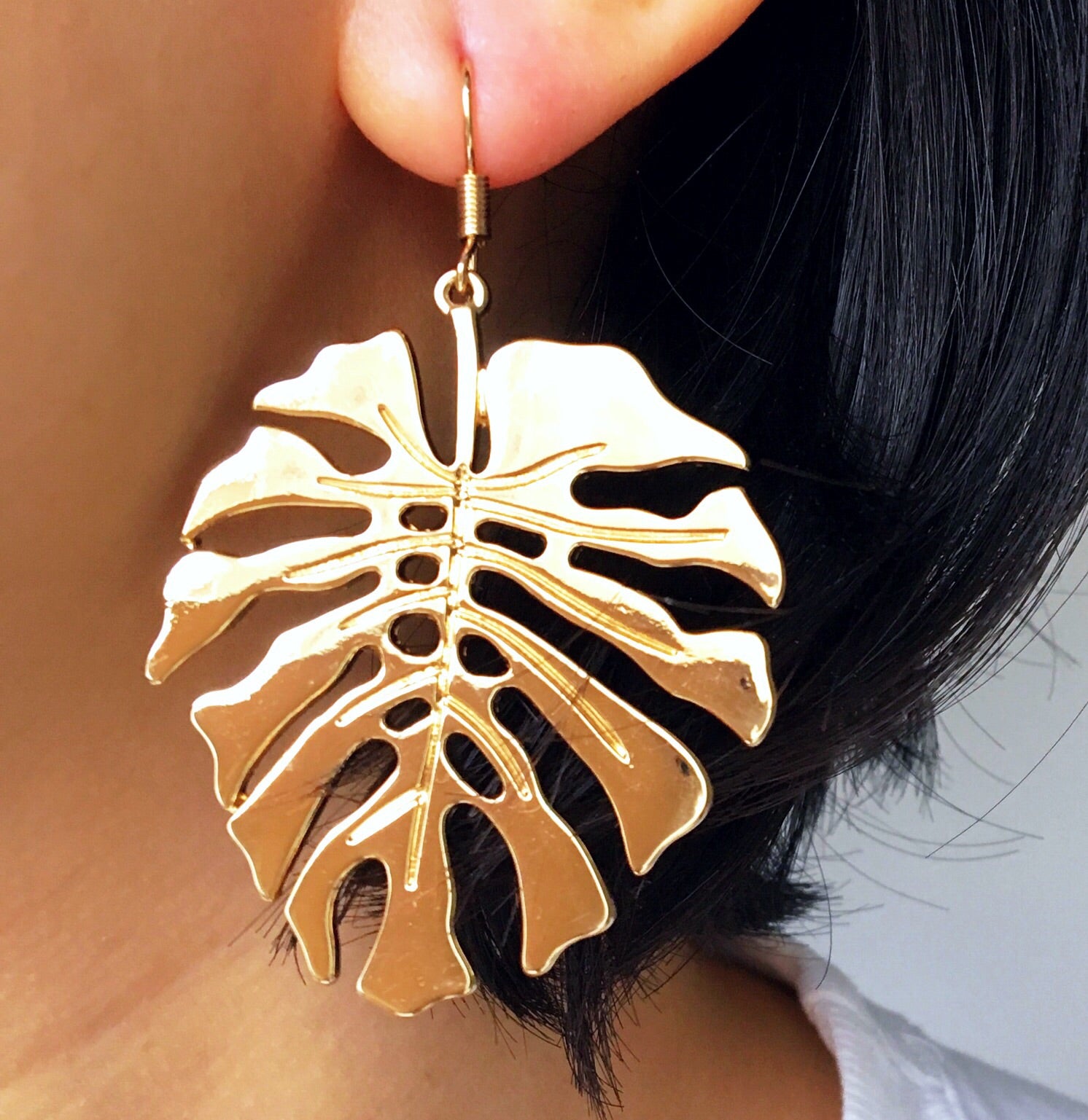 LARGE TROPICAL LEAF EARRINGS