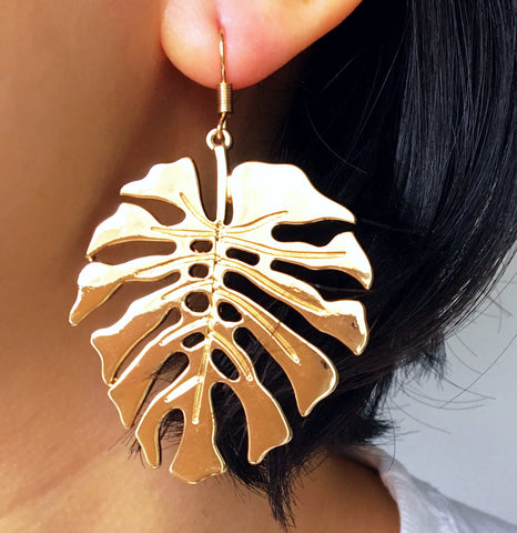 LARGE TROPICAL LEAF EARRINGS