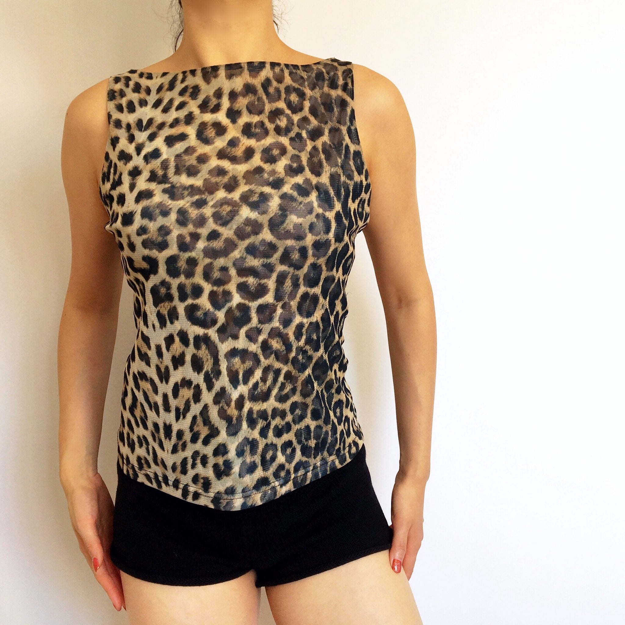 90S 00 Y2K LEOPARD PRINT STRAIGHT NECKLINE MESH VEST TOP