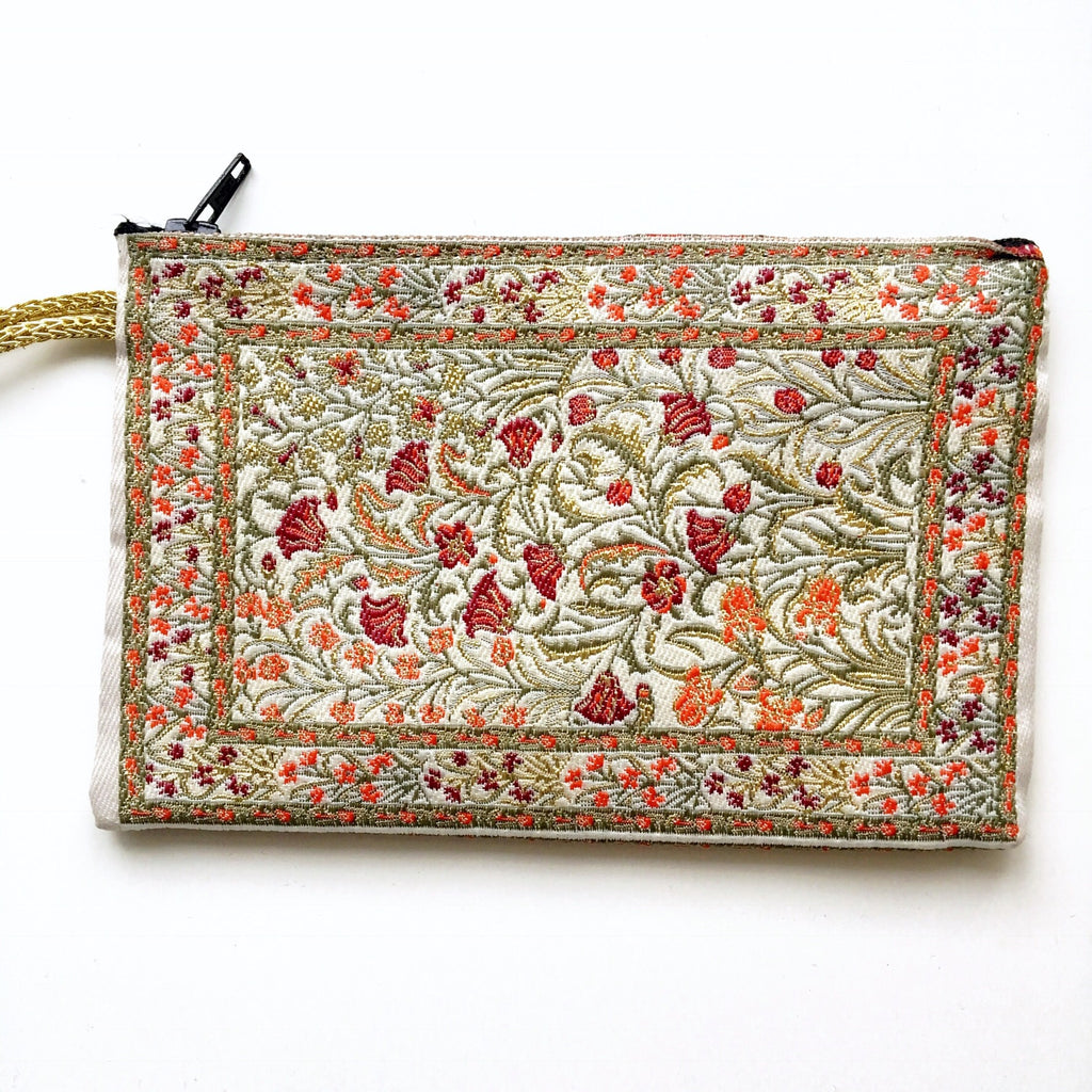 GOLD THREAD CREAM ORANGE FLORAL EMBROIDERED SMALL BAG