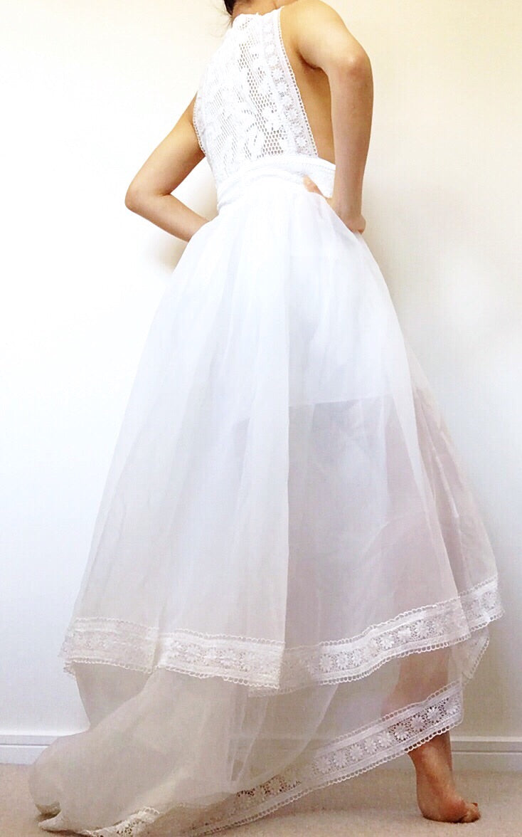 MESH DREAMY BEACH SUMMER FLORAL TRIMS DRESS