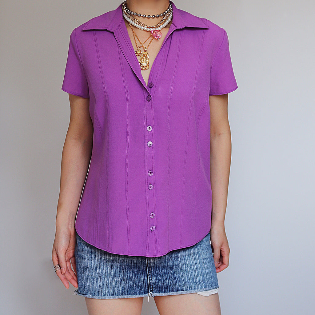 90S VINTAGE PURPLE SHORT SLEEVES SHIRT TOP