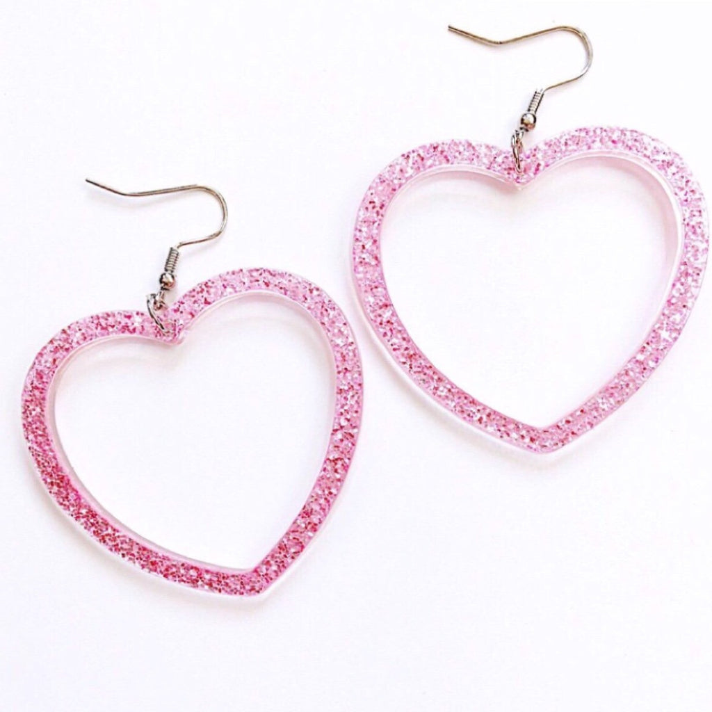 GLITTER HEART HOOPS EARRINGS