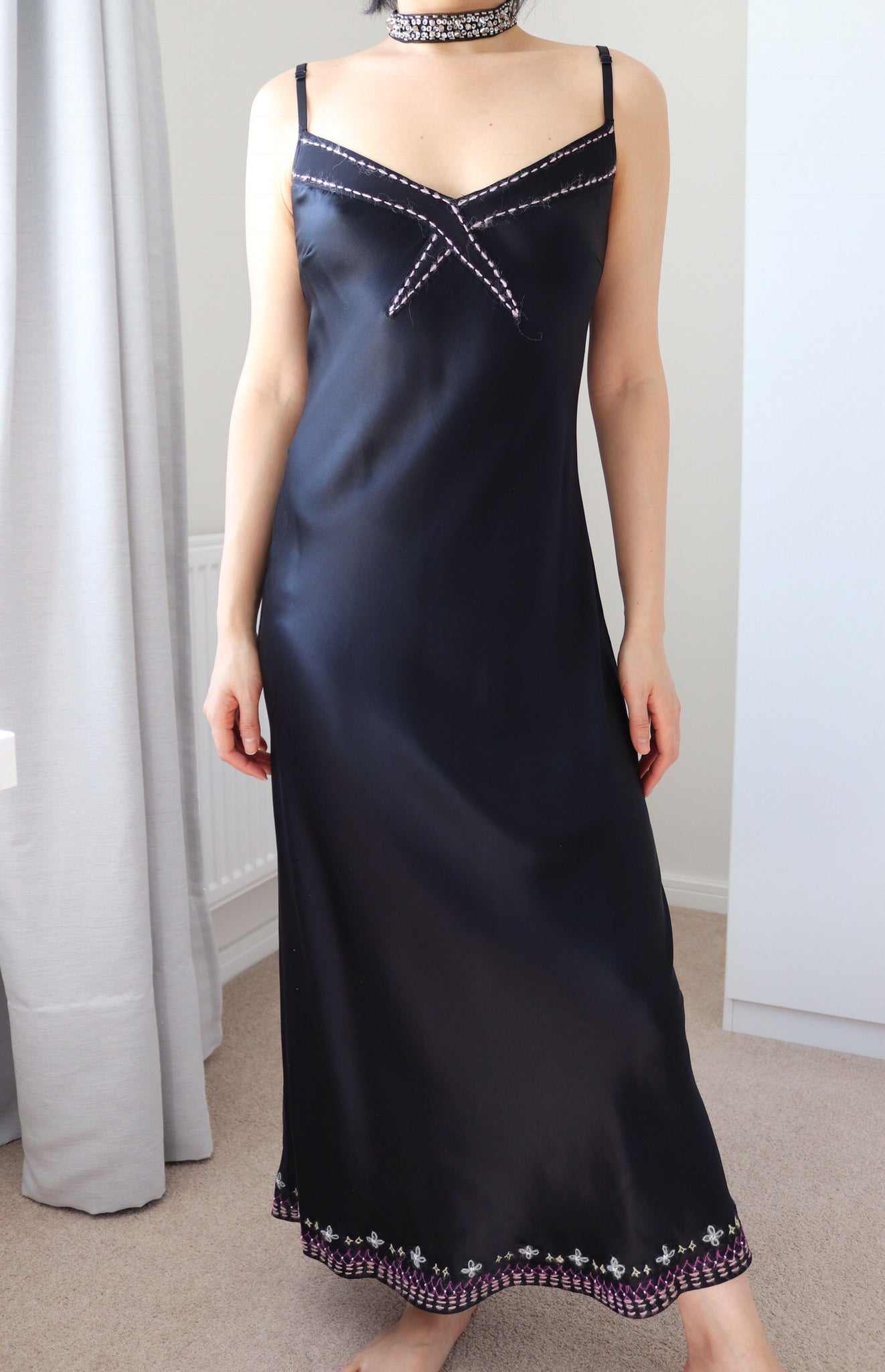 90s Y2K 2000s  CAMI STRAPS LONG MAXI PURE SILK SLIP DRESS