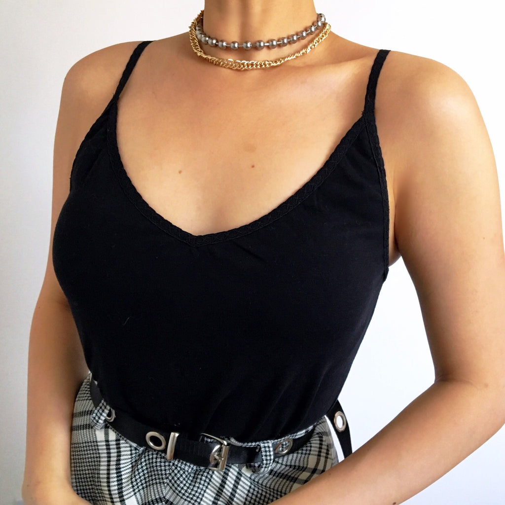 90S 00 Y2K V NECK TRIM DETAILED NECKLINE CAMI COTTON VEST TOP