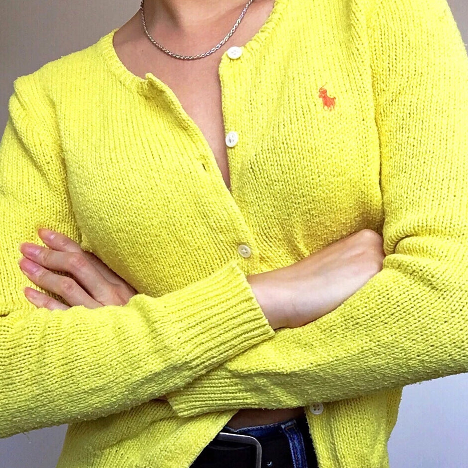 VINTAGE POLO RALPH LAUREN YELLOW KNIT COTTON CARDIGAN JACKET TOP