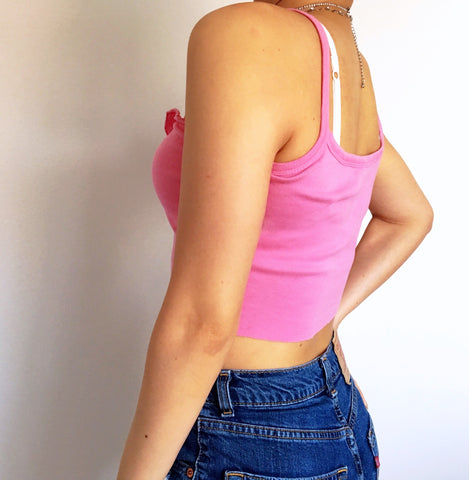 ROSE RUFFLE NECK CROP VEST TOP
