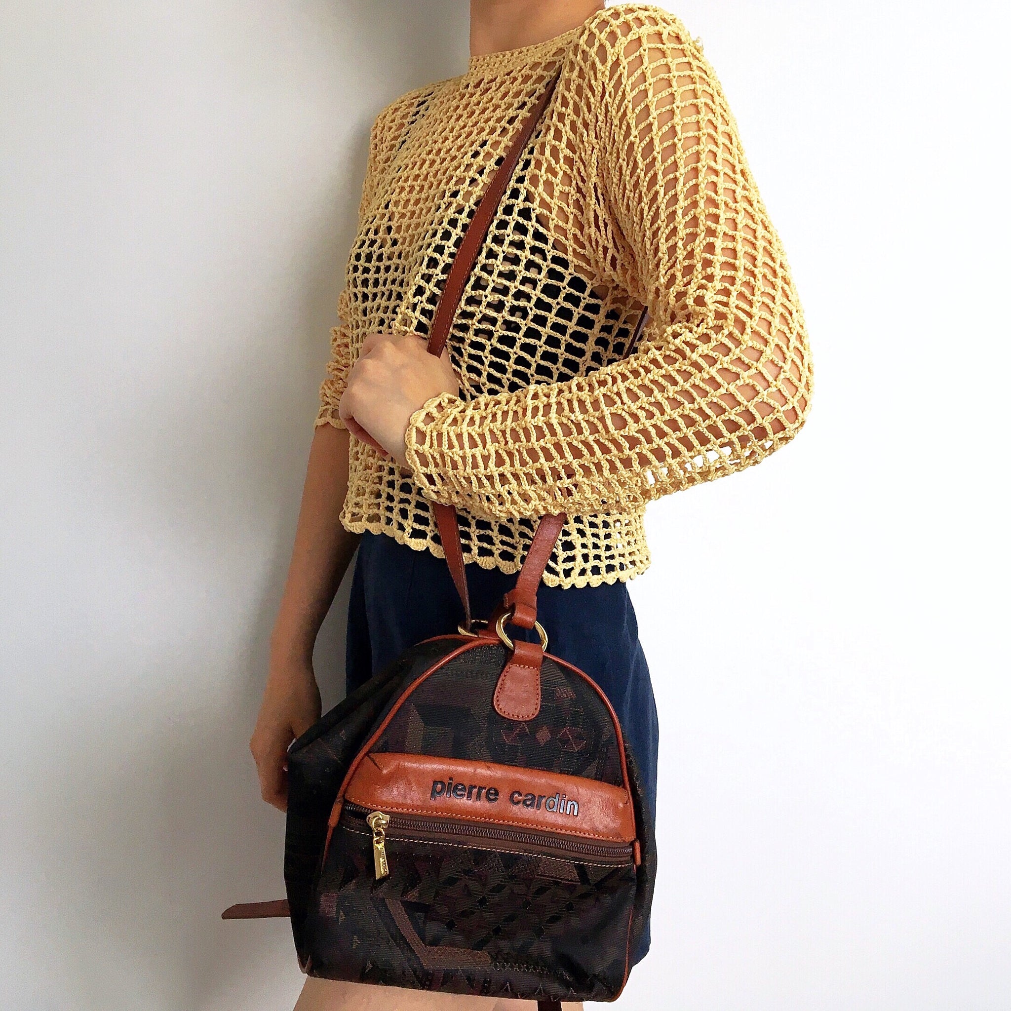 90S VINTAGE PIERRE CARDIN LEATHER CANVAS BACKPACK BAG