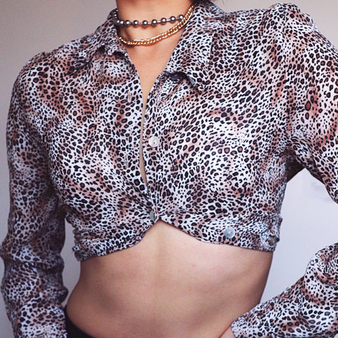 VINTAGE LEOPARD CREPE LONG SLEEVES SHIRT LONG TOP