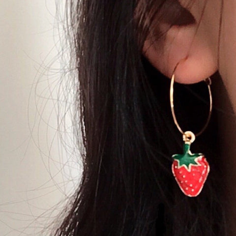 GOLD STRAWBERRY HOOP EARRINGS