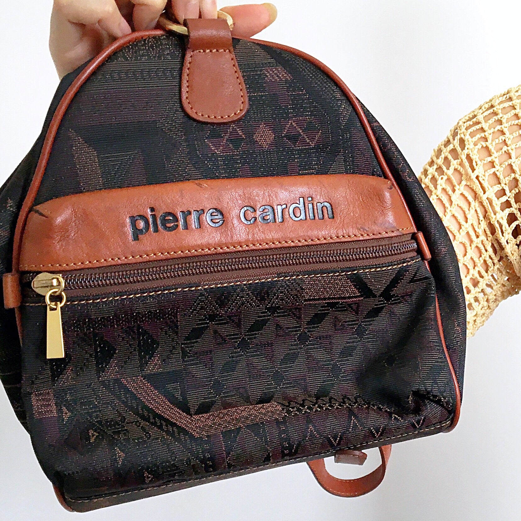 90S VINTAGE PIERRE CARDIN LEATHER CANVAS BACKPACK BAG