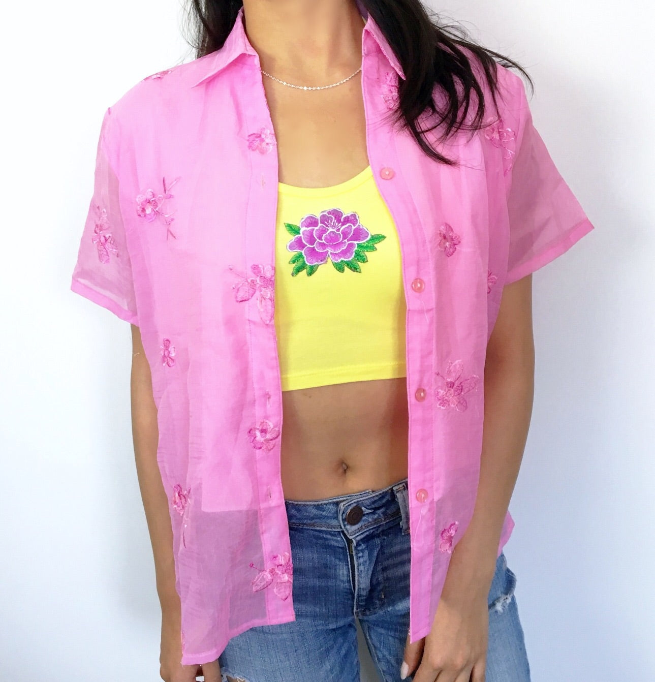 PINK FLORAL SHORT SLEEVES SHIRT TOP