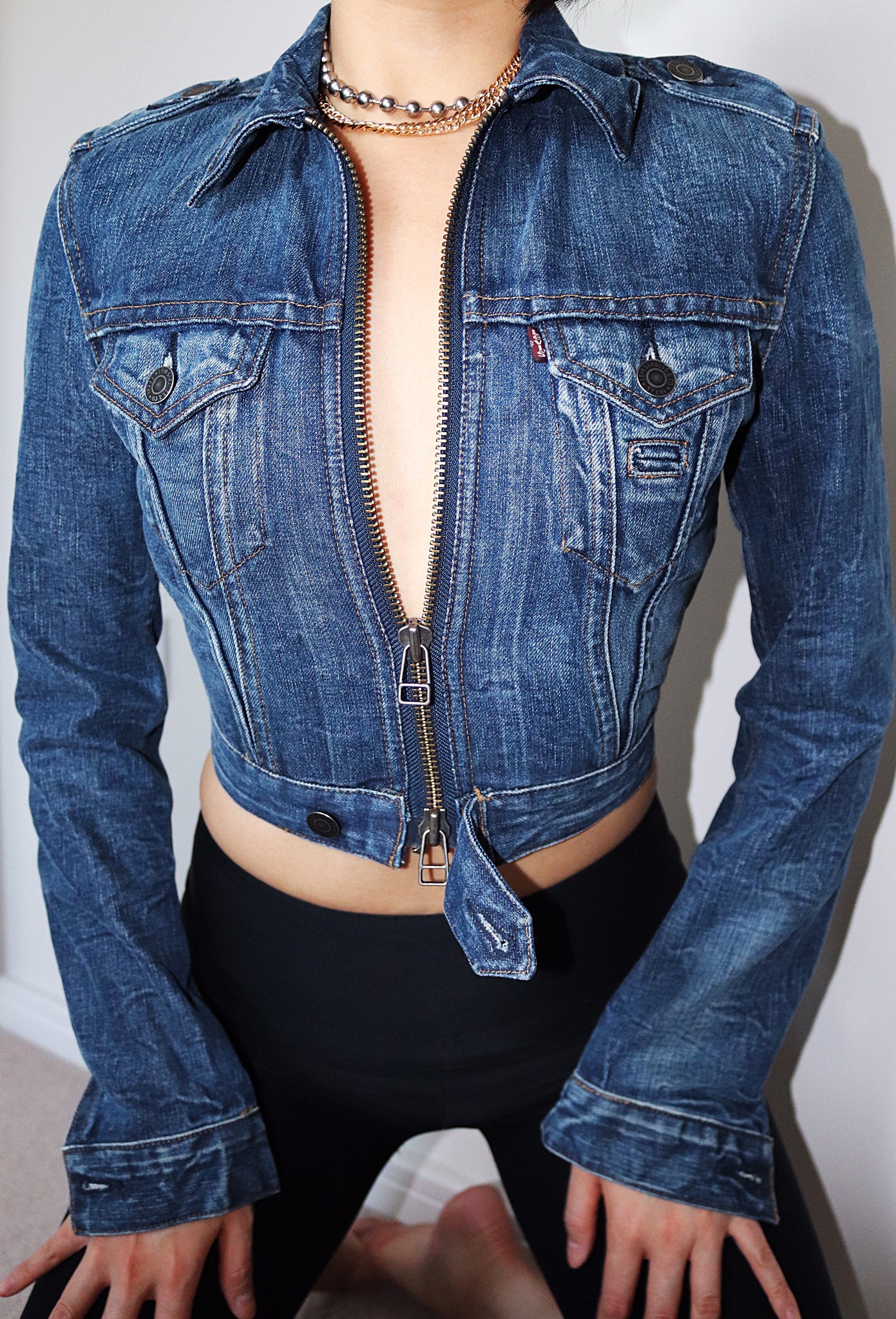 90S VINTAGE LEVIS DENIM CROP ZIPPER JACKET TOP