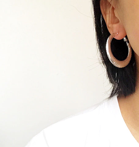 FLAT THICK PATTERN HOOPS EARRINGS