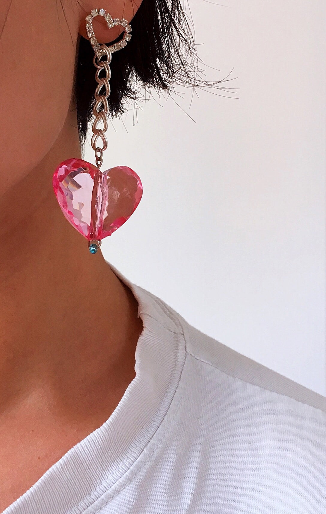 DIAMANTE HEART LARGE BABY HEART EARRINGS