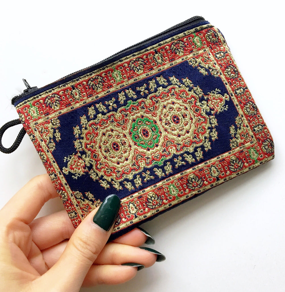 GOLD THREAD NAVY PATTERN EMBROIDERED SMALL BAG