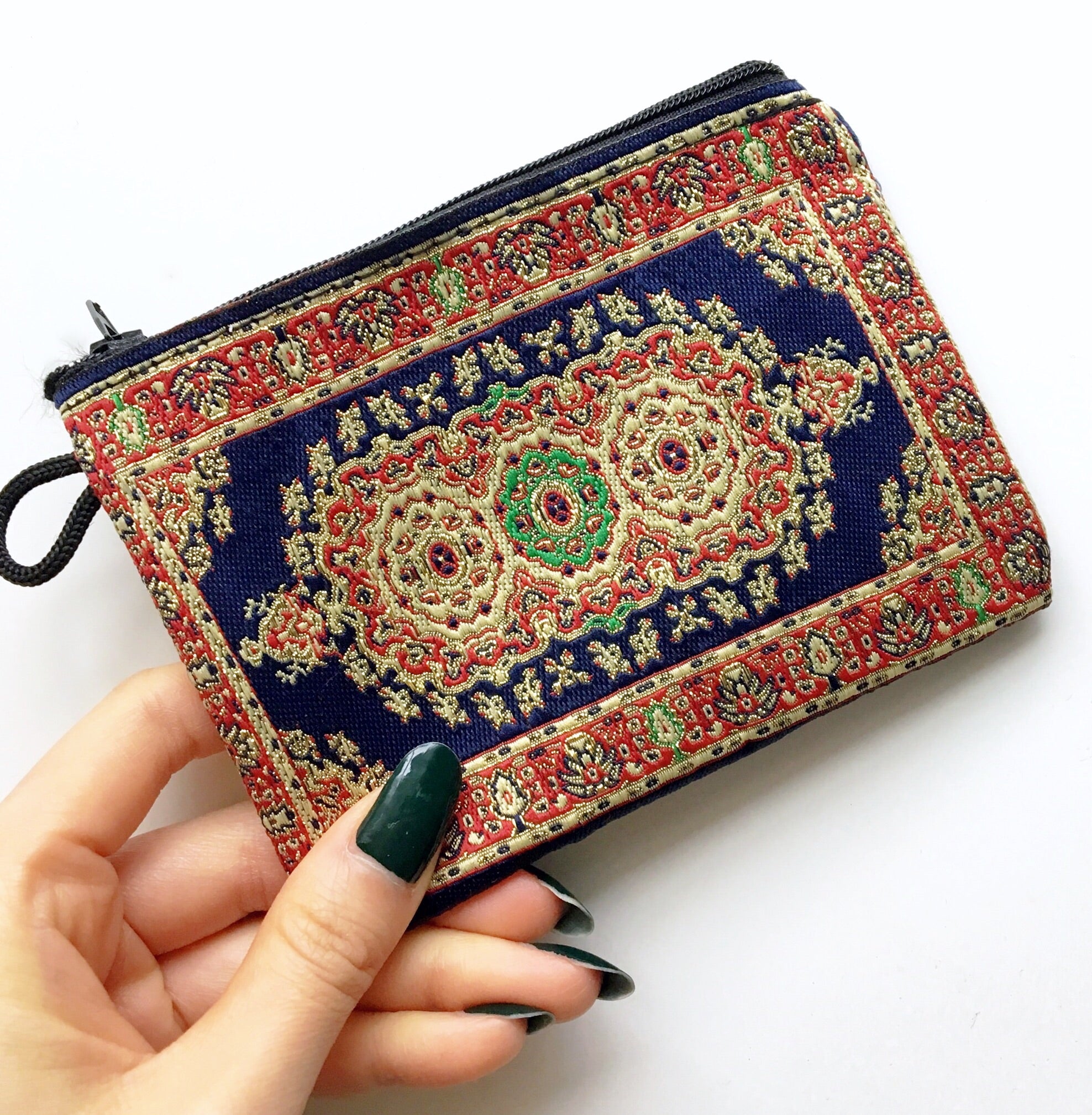 GOLD THREAD NAVY PATTERN EMBROIDERED SMALL BAG