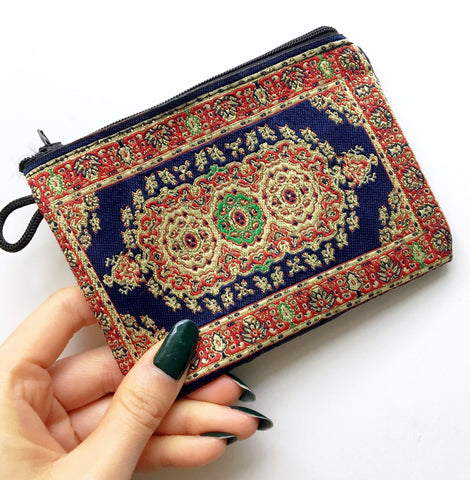 GOLD THREAD NAVY PATTERN EMBROIDERED SMALL BAG