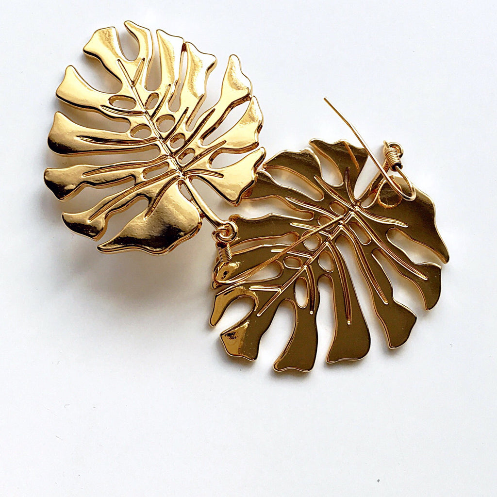 LARGE TROPICAL LEAF EARRINGS