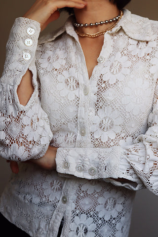 VINTAGE CROCHET LONG SLEEVES SHIRT LONG TOP