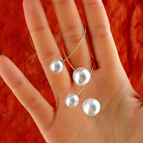 DOUBLE FAUX PEARL BALL EARRINGS