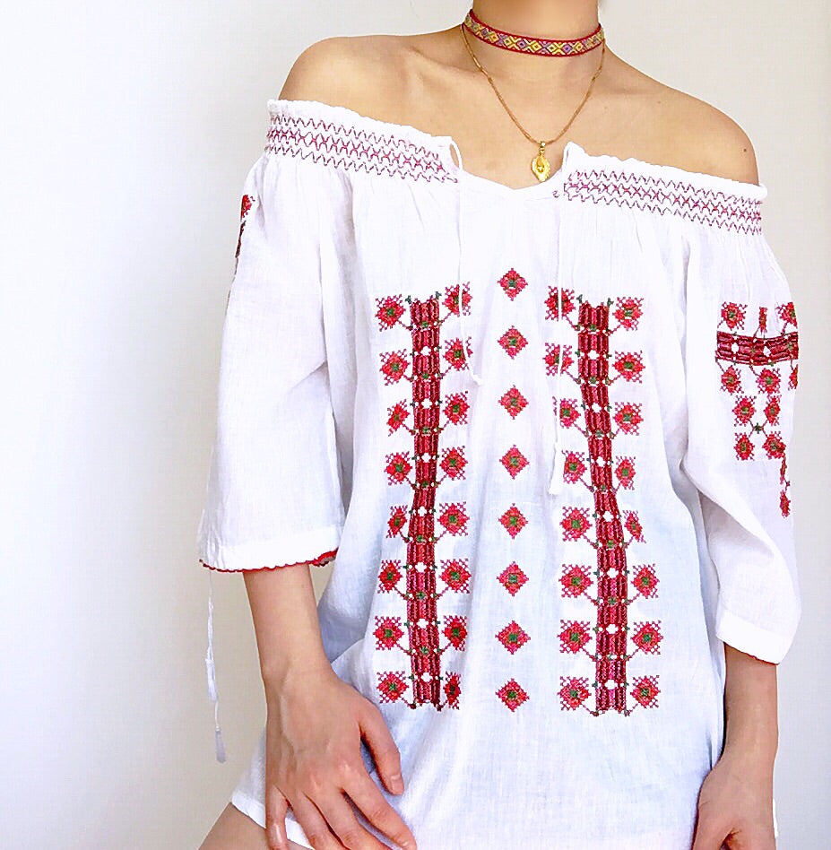 BOHO HIPPIE FLORAL EMBROIDERY OFF SHOULDER LONG TOP