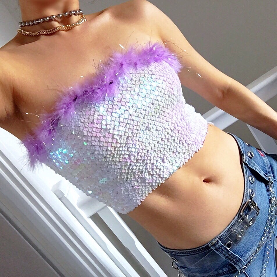 BRIA SEQUINS STRETCHY TUBE TOP