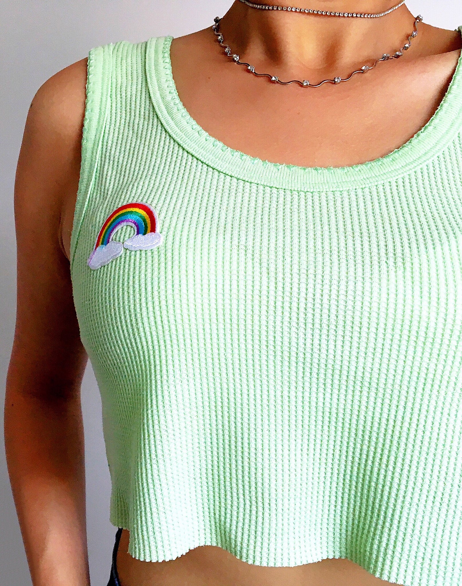 90s Y2K GREEN RAINBOW CROP VEST TOP