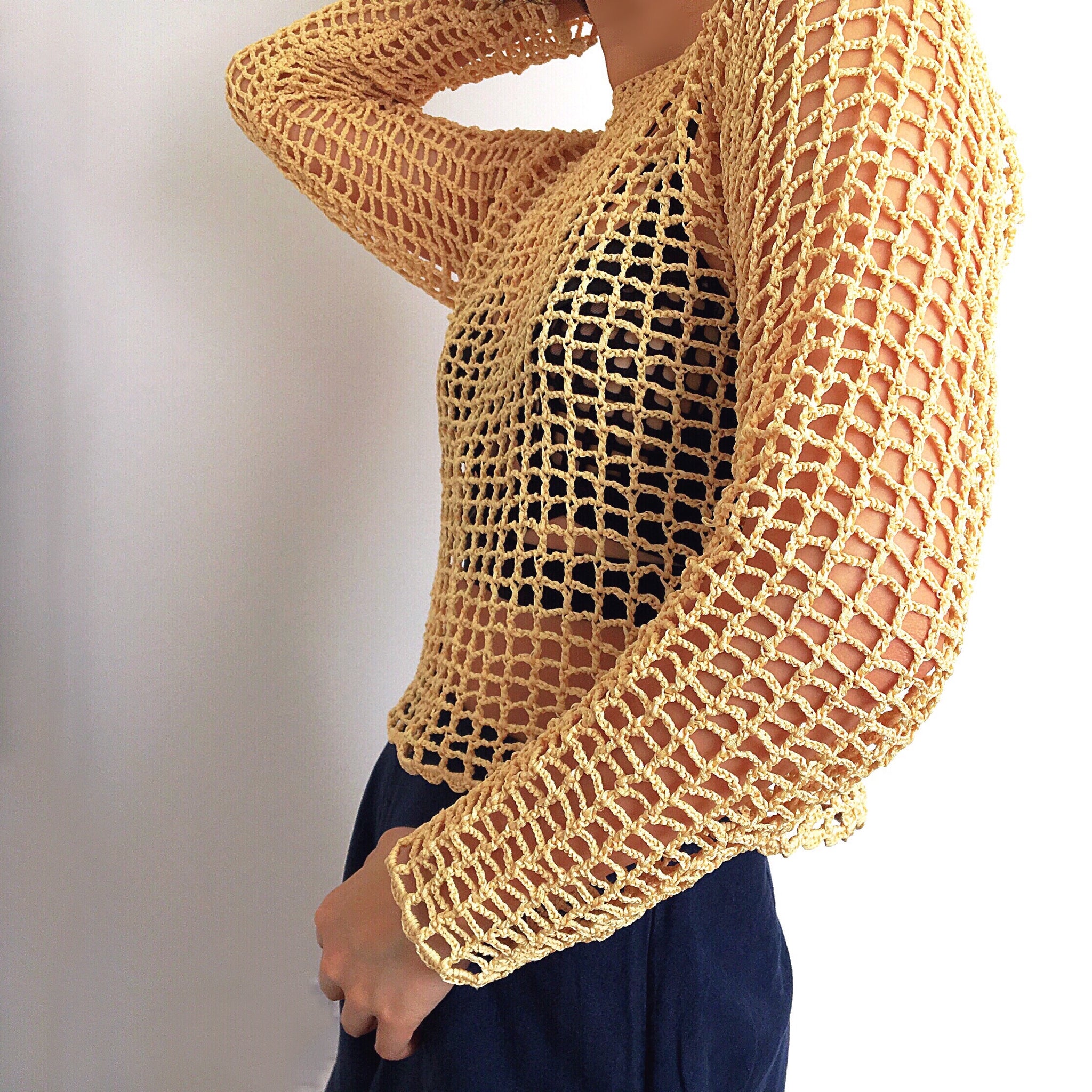 VINTAGE CROCHET LONG SLEEVES TOP