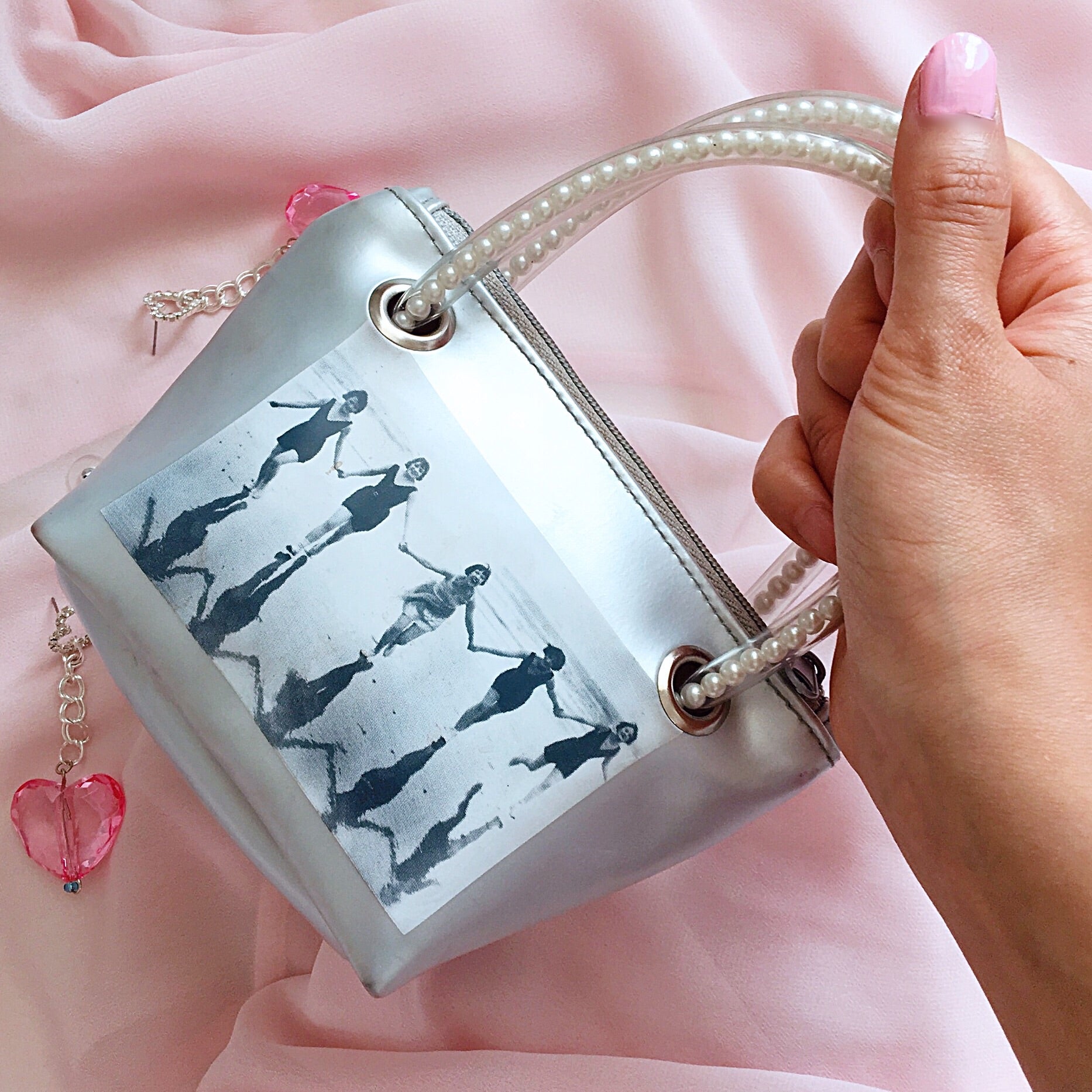 90S VINTAGE SMALL PEARL HANDLE BABY BLUE MINI BAG